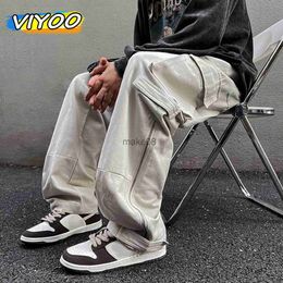 Men's Pants Men's White Y2K Cargo Pants Trousers Pocket Zipper Techwear Baggy Wide Leg Pants Overalls Streetwear Hip Hop bomber Sweatpants J230712