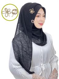 Ethnic Clothing Muslim Hijab Mesh Textured Turban Diamonds Elegant Women HIjabs Send Hair Accessories Scarf Islam