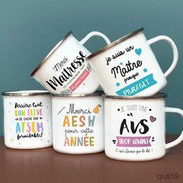 Mugs French Print Mugs Creative Coffee Cups Drinks Water Enamel Cup School Handle Drinkware Gifts for R230712