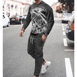 Men's Tracksuits Vintage Pattern 3D Print O-Neck Tracksuit Sets Casual Long Sleeve Pants 2pcs Oversized Pullover Fashion Men Clothing