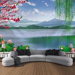 Tapestries Natural Scenery Alpine Trees Rivers And Waterfalls Tapestries Art Decoration Carpet Curtains Hanging Homes Living Rooms