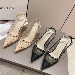 Dress Shoes Summer Black Nude Mesh Lace High Heels Female Ladies Thin Heeled For Women Pointed Toe Pumps Sexy Woman Party Prom