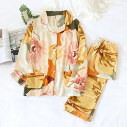 Women's Sleepwear 2023 Spring And Autumn Two-piece Home Clothes Long-sleeved Viscose Cotton Trouser Suits Women Pyjama Set