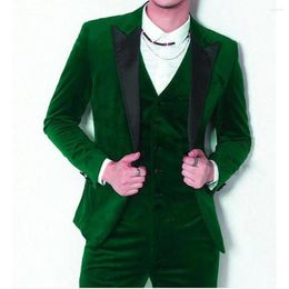 Men's Suits Spring/Autumn Green Velvet Men 3 Pieces Formal Business Blazer With Black Lapel Jacket Vest Pants Wedding Tuxedos Dress