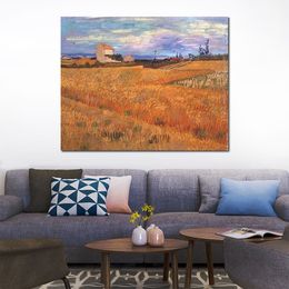 Wheat Field Handmade Vincent Van Gogh Painting Landscape Impressionist Canvas Art for Entryway Decor