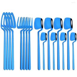 Dinnerware Sets Blue Set Stainless Steel Cutlery Tableware Knife Fork Coffee Spoon Flatware Dishwasher Safe 16 Pc Upscale