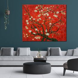 Famous Paintings by Vincent Van Gogh Branches Almond Tree in Blossom in Red Impressionist Hand Painted Oil Artwork Home Decor