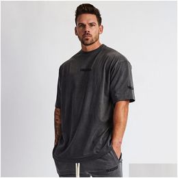MenS T-Shirts 5 Colors Mens T Shirts Muscle Fitness Sports T-Shirt Male Hip Hop Oversized Cotton Outdoor Summer Fashion Short Sleev Dhvz12