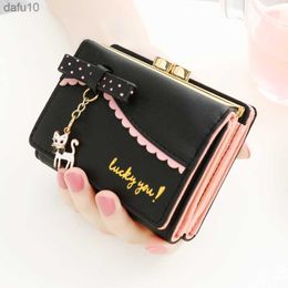 Ladies Wallet Cute Female Short Japanese and Korean New Cat Mini Pendant Student Small Wallet Metal Coin Purse Card Holder L230704