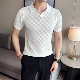 Men's Polos 2023 Summer Men Thin Ice Silk Knitted Polo Shirts Mens Elasticity Mesh Casual T Shirt Male Short Sleeve Breathable D38