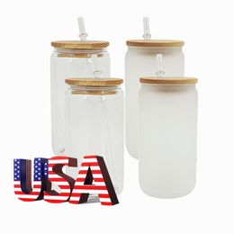 Wine Glasses 122550pack USA Warehouse bulk wholesale 16oz Clear frosted Glass can Straight Sublimation Tumbler with lid and straw 230711