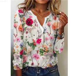 Women's Blouses Shirts New 2023 Spring Summer Pink Blue Floral Print Blouse Tops Mujer Casual Office Women Leisure Long Sleeve Blouses Tunics L230712