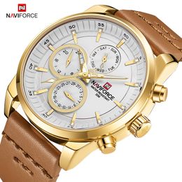 Men's Sports Watches NAVIFORCE Luxury Brand Men Quartz 24 Hour Date Wrist Watch Men Waterproof Leather Clock Relogio Masculino