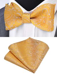 Bow Ties RBOCOPaisley Self Tie Set Men's Silk Bowknot&Pocket Squar Gold Green Yellow For Men Wedding Party Accessories