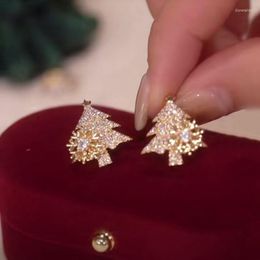 Stud Earrings Korean Zircon Snowflake Christmas Tree For Women Shiny Crystal Elk Delicate Earring Year Jewelry