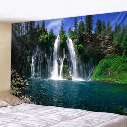 Tapestries Customizable Tapestry Art Hanging At Home Living Room Decoration Forest Waterfall River Landscape Wall Hanging Tapestry