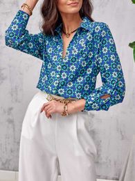 Women's Blouses Shirts Casual Loose Print Shirt Blouse Office Lady Long Sleeve Button Shirts For Women 2022 Fashion Boho Floral Autumn Top Femme Black L230712