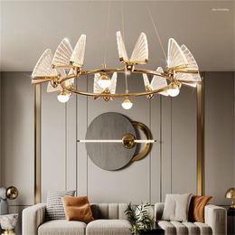 Chandeliers Nordic Colorful Chandelier Lamps Fixtures Pendant Lights Butterfly Ring Home For Decoration