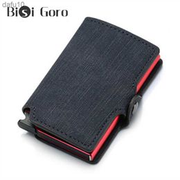 BISI GORO Customised Name Wallet Card Holder Men Leather Wallets Smart Wallet Money Bag Purse RFID Aluminium Box Case Card Holder L230704
