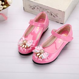 Flat Shoes Spring Autumn Baby Girls Patent Leather Rhinestones Girl Princess For Dance Party Pink Red 3-15years