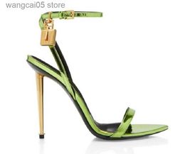 Sandals 23S Elegant Brand Women Shoes Padlock Pointy Naked Sandals Shoes Hardware Lock and key Woman Metal Stiletto Heel Party Dress Wedding T230712