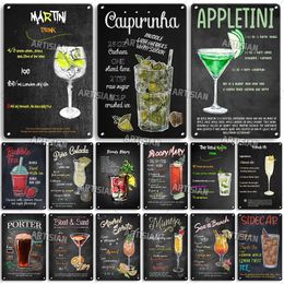 Vintage Cocktail Tin Sign Decorative Plate Retro Wine Metal Poster Home Man Cave Cafe Wall Decor Bar Club Hanging Signs Personalized Gift for Friend Beer Painting w01