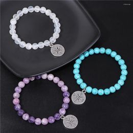 Strand Compass Bracelet Purple Amethyst Beads Charm Bracelets For Women Men Natural Stone 8mm Quartz Beaded Stretch Jewelry