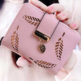 Women Wallet PU Leather Purse Female Zipper Gold Hollow Leaves Pouch Handbag For Coin Card Holders Clutch L230704