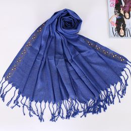 Ethnic Clothing Gold Glitter Scarf Shawl With Diamonds Tassel Plain Cotton Female Muslim Hijab Lurex Metallic Soft Headband Long Shawls 170