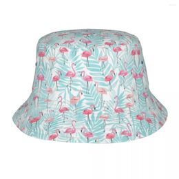 Berets Tropical Plants Flamingo Bird Seamless Pattern Bucket Hat Men Women Unisex Trendy Summer Fisherman's