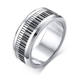 Band Rings Men Music Piano Keyboard Ring Stainless Steel Rotatable Spinner For Man Boyfriend Gifts Sier Tone Drop Delivery Jewellery Dhdzn