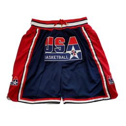 Outdoor Shorts Basketball Shorts USA 1992 Zipper four pockets Sewing Embroidery Outdoor Sport Shorts High-Quality Beach Pants WHITE Blue 230711