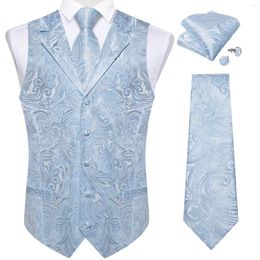 Men's Vests Arrival Light Blue Vest For Business Party Groom Wedding Paisley Waistcoat Handkerchief Cufflinks Set Man Tuxdo