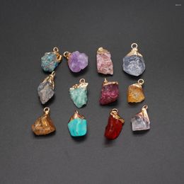 Pendant Necklaces Natural Stone Crystal Pendants Irregular Shape Gold Plated Fluorite For Jewellery Making Diy Women Earring Gifts
