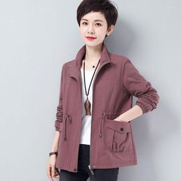 Women's Jackets 2023 Spring Autumn Korean Casual Female Middle-aged Loose Coats Ladies Stand Collar Solid Outerwear O166