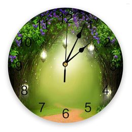 Wall Clocks Jungle Lantern Purple Flower Nature Round Clock Hanging Silent Time Home Interior Bedroom Living Room Office Decor