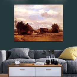 Countryside Landscape Canvas Art Cottage Vincent Van Gogh Painting Impressionist Home Decor