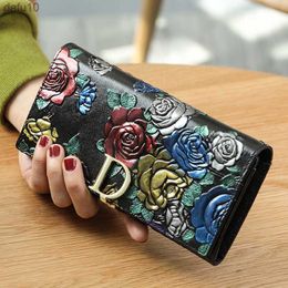 Genuine Leather Purse Wallet Female 3d Embossing Ladies Personality Retro Long Clutch Wallet Women Purse Coin Holders L230704