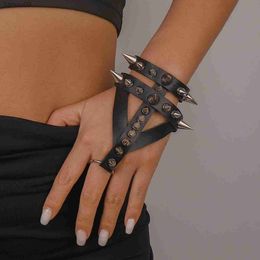 Leather Studded Cuspidal Spikes Rivet Stud Wide Cuff PU Leather Punk Gothic Rock Unisex Bracelet Men Jewelry Leather Bracelet L230704