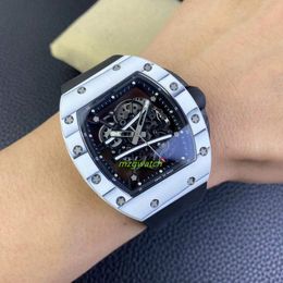 Mens watch RM061 Manual integrated mechanical movement NTPT white composite carbon Fibre material sapphire crystal glass mirror natural rubber strap