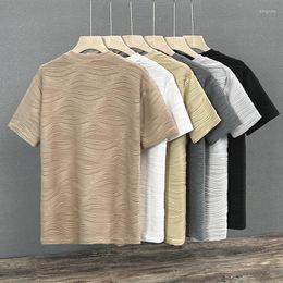 Men's T Shirts Fashion Pleated Jacquard Short-sleeved T-shirt Summer Ice Silk Cool Casual Top Handsome Half-sleeved T-shirts Male Clothes
