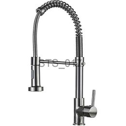 Kitchen Faucets Kitchen Faucets 360 Degree Swivel Commercial Solid Brass Single Handle Single Lever Pull Down Sprayer Spring Kitchen Sink Faucet x0712