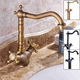 Kitchen Faucets Antique Basin Brass Faucets Bathroom Sink Mixer Deck Faucet Rotate Single Handle Hot And Cold Water Mixer Taps Crane Tap x0712