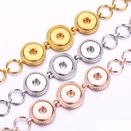 Charm Bracelets Vintage 18Mm Snap Button Heart Bracelet Sier Gold Link Chain Three Snaps Buttons Jewelry For Women Men Drop Delivery Dhlqe