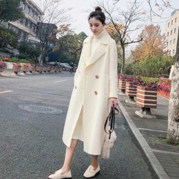 Women's Wool Blends Vintage Sweet Female Overcoat Cashmere Coats Womens Loose Windbreakers Korean Autumn Female Trench Long White Coat For Women HKD230712