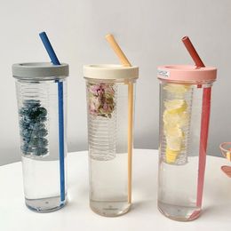 Water Bottles Creative Fruit Filter Bottle With Straw Plastic Outdoor Cup School Travel Sports Drinkware Juice 230711