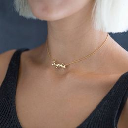 Pendant Necklaces 314L Stainless Steel Choker Custom Name Necklaces Women Cursive Arabic Crown Personalized Nameplate Mother's Day Birthday Gifts 230711