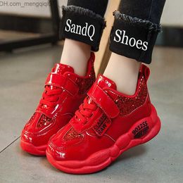 Sneakers SandQ Children's Sports Shoes Girls' Red Tennis Shoes Boys' Black Sports Shoes Shiny Children's Chaussure Zapatos Beibei Casual Painting New Z230712