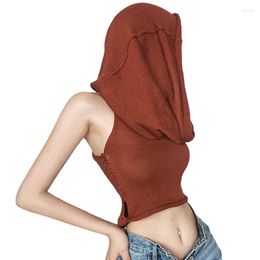 Women's Tanks Women Knitted Hooded Tank Tops Crochet Cutout Basic Crop Summer Sleeveless Aesthetic Clothes Sexy Club Y2k Streetwear