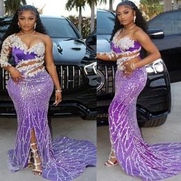 2023 Aso Ebi Mermaid Lavender Prom Dress Lace Sexy Evening Formal Party Second Reception Birthday Engagement Gowns Dresses Robe De Soiree ZJ7248